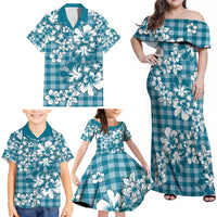 Hibiscus Pakala Ocean Depths Blue Family Matching Off Shoulder Maxi Dress and Hawaiian Shirt Tropical Floral Stylized LT01 - Polynesian Pride