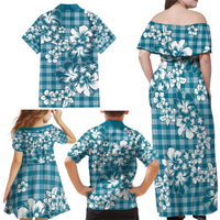 Hibiscus Pakala Ocean Depths Blue Family Matching Off Shoulder Maxi Dress and Hawaiian Shirt Tropical Floral Stylized LT01 - Polynesian Pride
