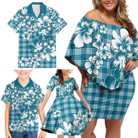 Hibiscus Pakala Ocean Depths Blue Family Matching Off Shoulder Short Dress and Hawaiian Shirt Tropical Floral Stylized LT01 - Polynesian Pride