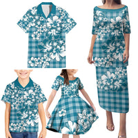 Hibiscus Pakala Ocean Depths Blue Family Matching Puletasi and Hawaiian Shirt Tropical Floral Stylized - Polynesian Pride