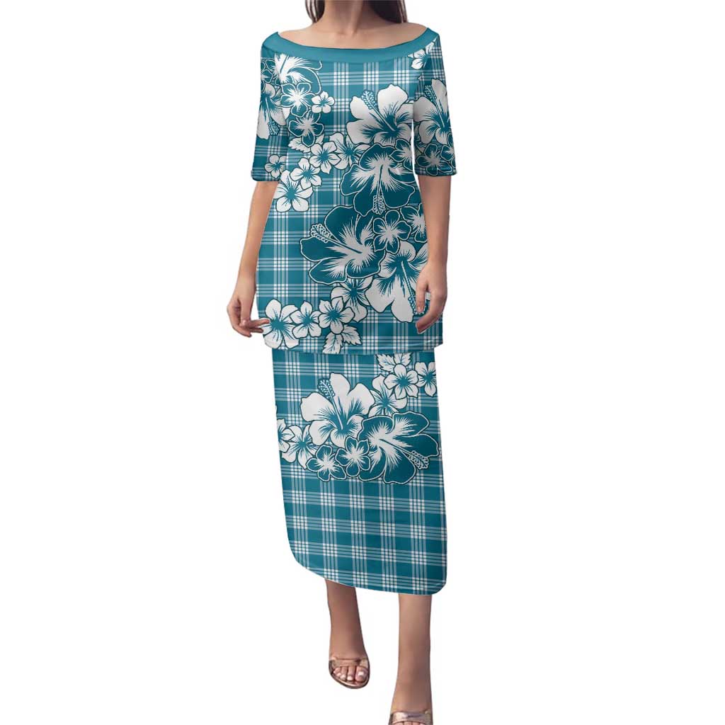 Hibiscus Pakala Ocean Depths Blue Family Matching Puletasi and Hawaiian Shirt Tropical Floral Stylized - Polynesian Pride
