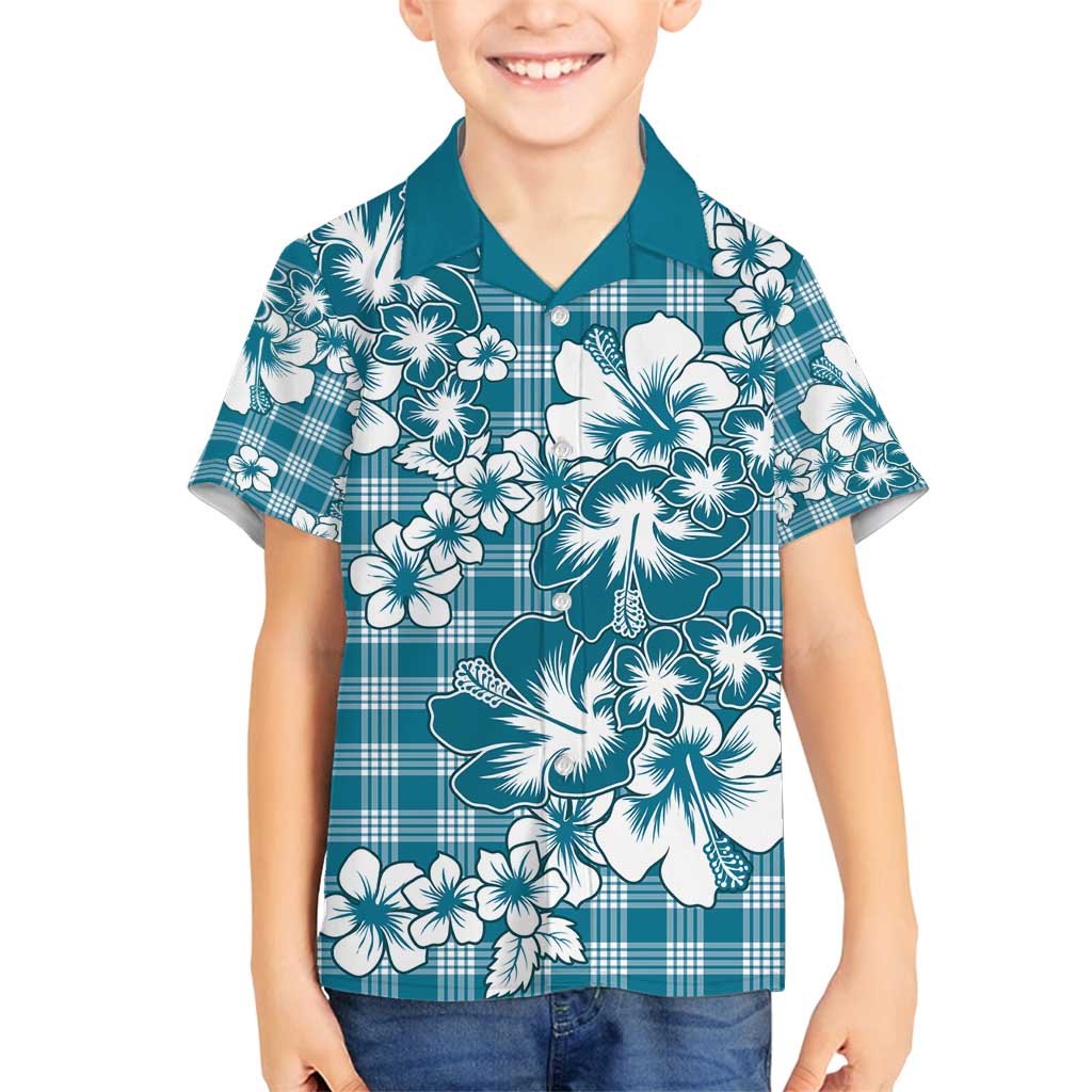 Hibiscus Pakala Ocean Depths Blue Family Matching Puletasi and Hawaiian Shirt Tropical Floral Stylized - Polynesian Pride