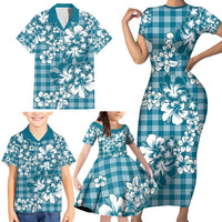 Hibiscus Pakala Ocean Depths Blue Family Matching Short Sleeve Bodycon Dress and Hawaiian Shirt Tropical Floral Stylized LT01 - Polynesian Pride