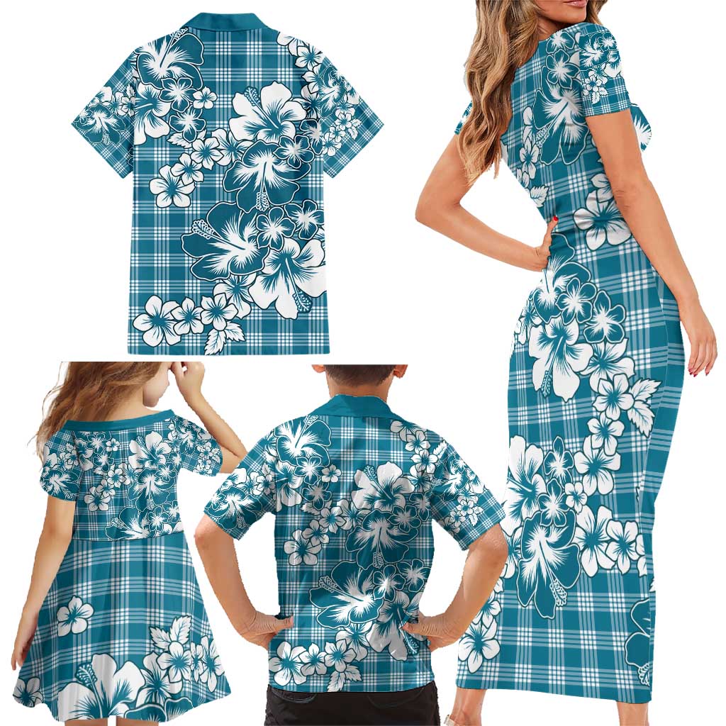 Hibiscus Pakala Ocean Depths Blue Family Matching Short Sleeve Bodycon Dress and Hawaiian Shirt Tropical Floral Stylized LT01 - Polynesian Pride