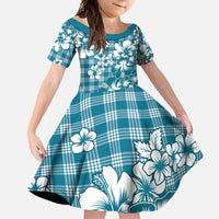 Hibiscus Pakala Ocean Depths Blue Family Matching Summer Maxi Dress and Hawaiian Shirt Tropical Floral Stylized LT01 Daughter's Dress Blue - Polynesian Pride