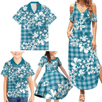 Hibiscus Pakala Ocean Depths Blue Family Matching Summer Maxi Dress and Hawaiian Shirt Tropical Floral Stylized LT01 - Polynesian Pride