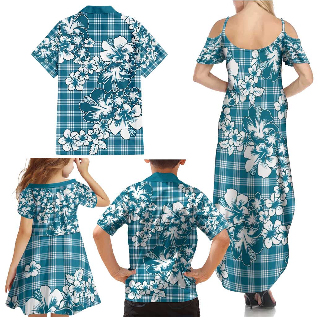 Hibiscus Pakala Ocean Depths Blue Family Matching Summer Maxi Dress and Hawaiian Shirt Tropical Floral Stylized LT01 - Polynesian Pride