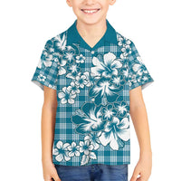 Hibiscus Pakala Ocean Depths Blue Family Matching Summer Maxi Dress and Hawaiian Shirt Tropical Floral Stylized LT01 Son's Shirt Blue - Polynesian Pride