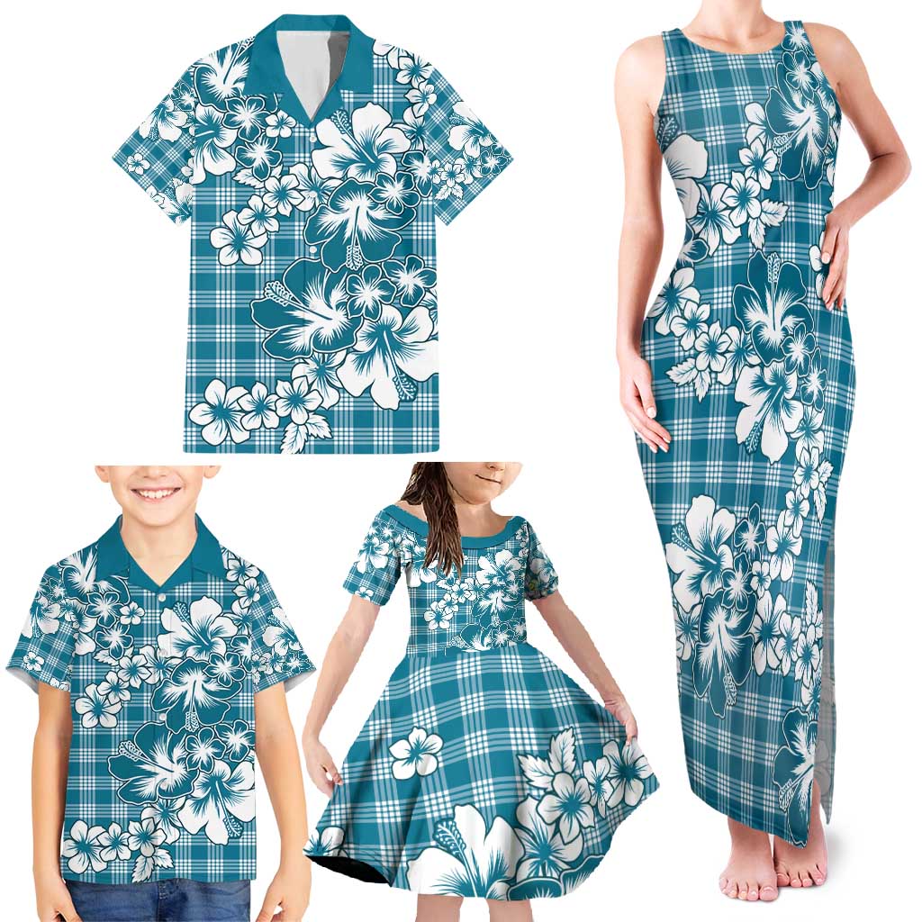 Hibiscus Pakala Ocean Depths Blue Family Matching Tank Maxi Dress and Hawaiian Shirt Tropical Floral Stylized LT01 - Polynesian Pride