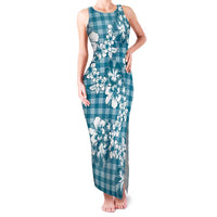 Hibiscus Pakala Ocean Depths Blue Family Matching Tank Maxi Dress and Hawaiian Shirt Tropical Floral Stylized LT01 Mom's Dress Blue - Polynesian Pride
