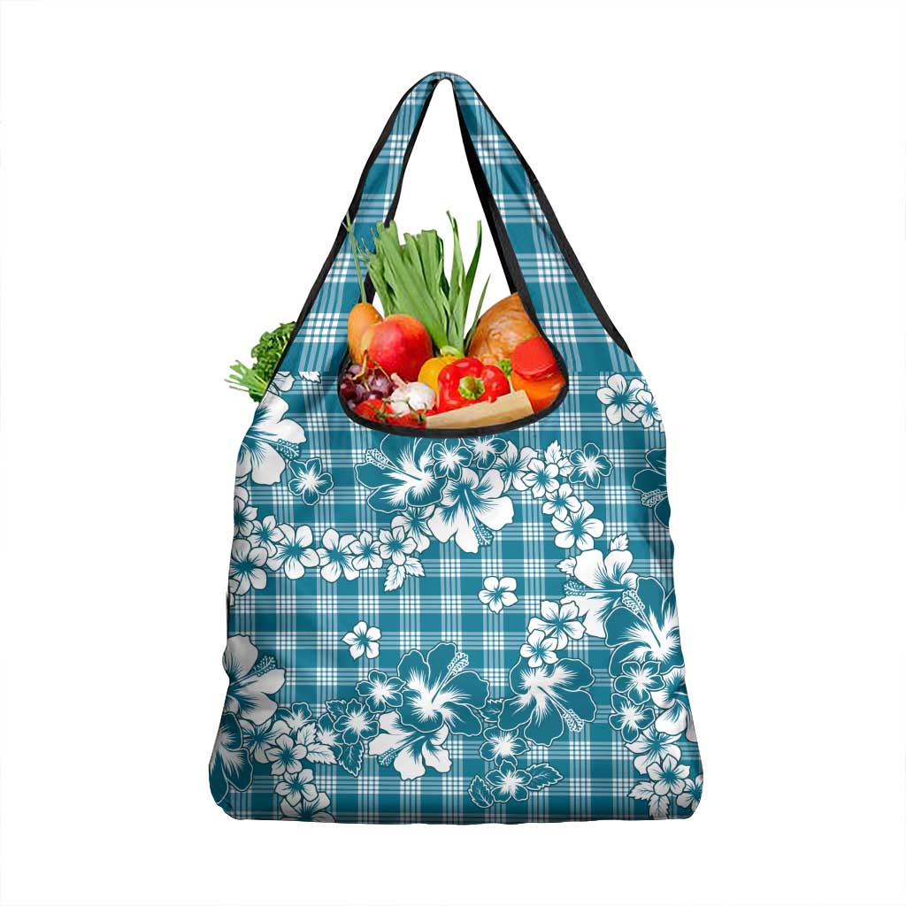 Hibiscus Pakala Ocean Depths Blue Grocery Bag Tropical Floral Stylized LT01 1-pack One Size Blue - Polynesian Pride