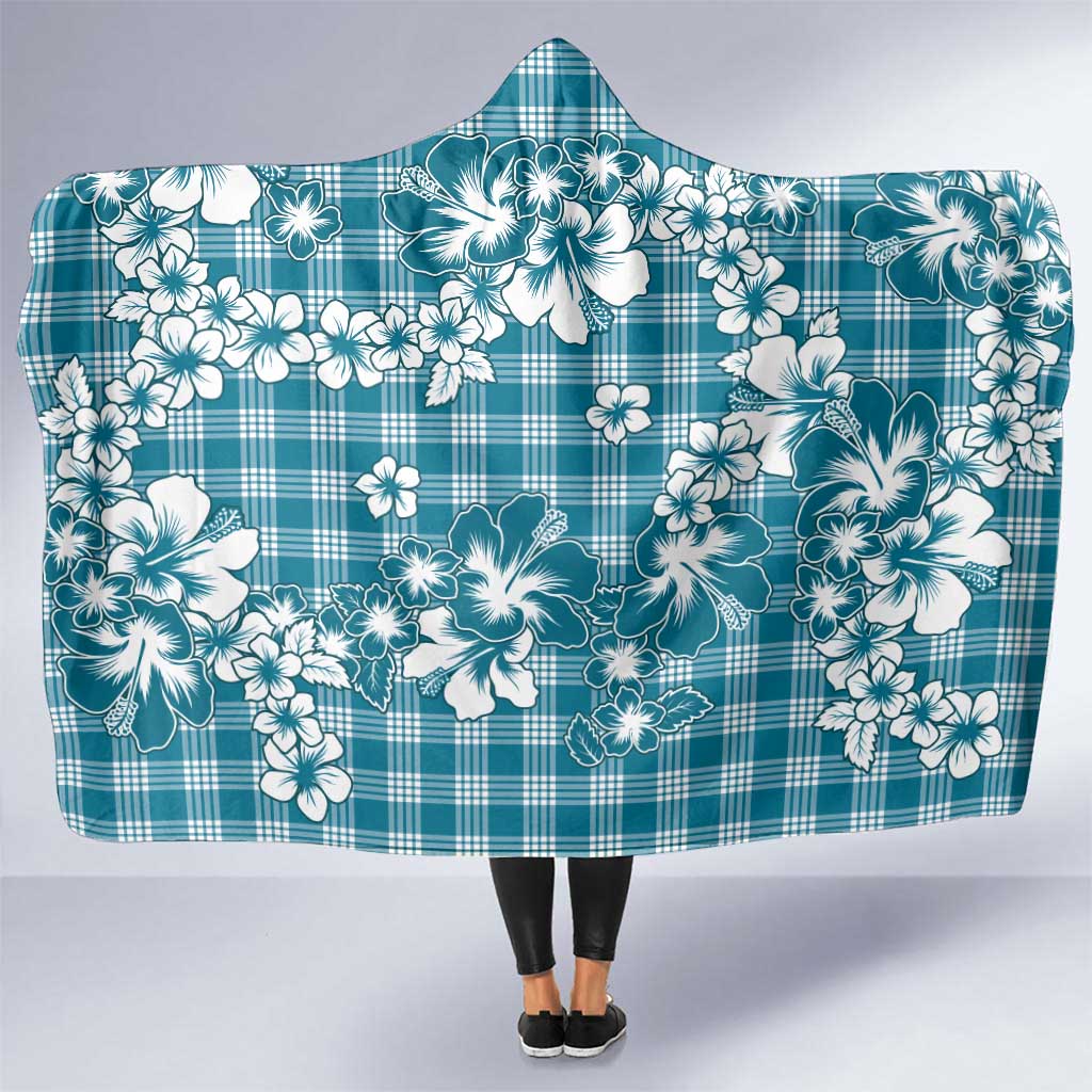 Hibiscus Pakala Ocean Depths Blue Hooded Blanket Tropical Floral Stylized LT01 One Size Blue - Polynesian Pride