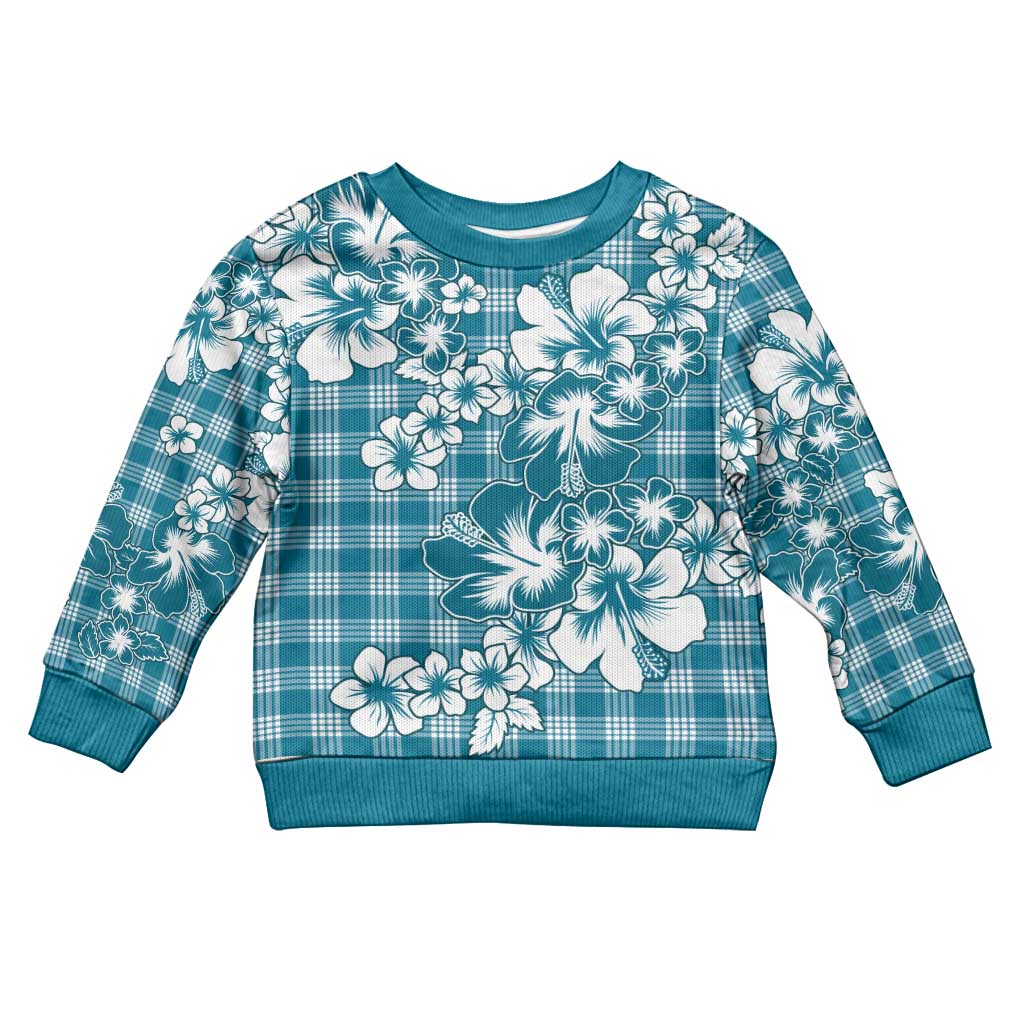 Hibiscus Pakala Ocean Depths Blue Kid Ugly Christmas Sweater Tropical Floral Stylized LT01 Kid Blue - Polynesian Pride