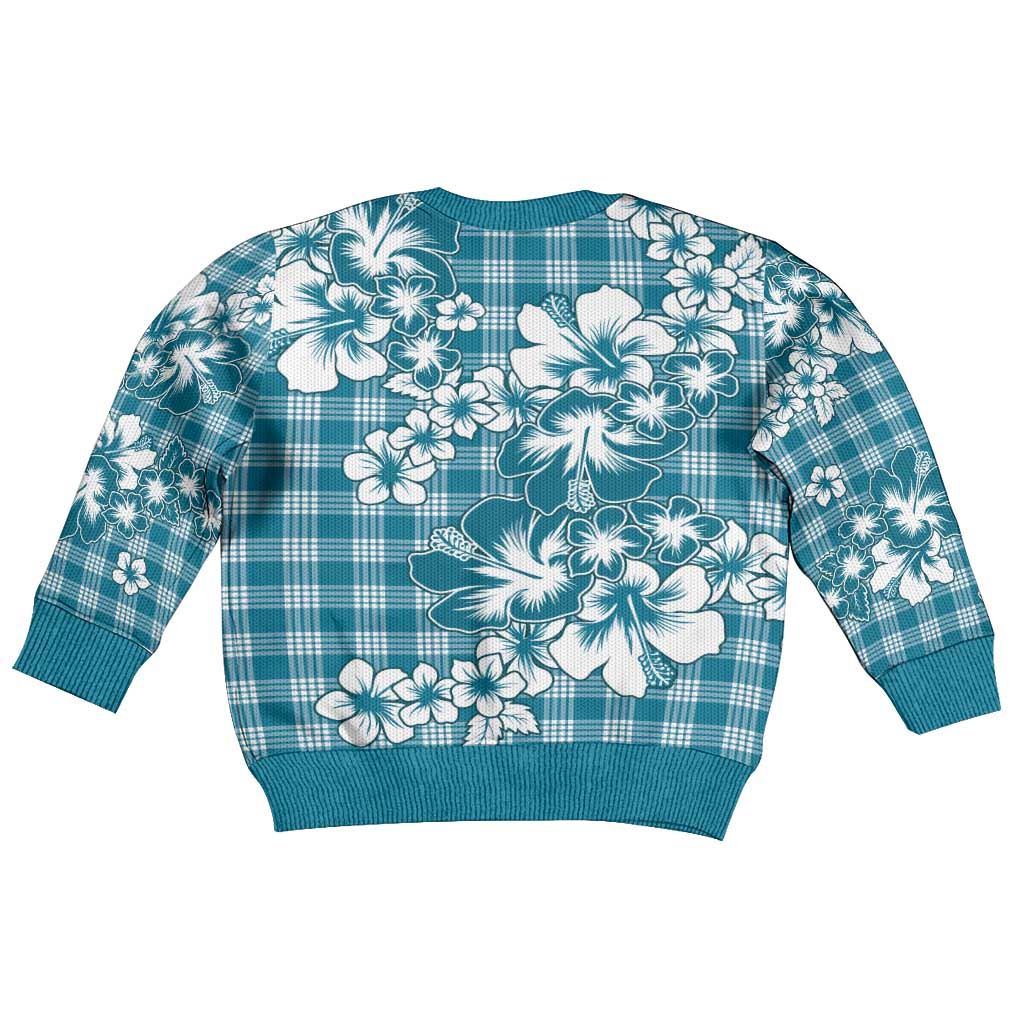 Hibiscus Pakala Ocean Depths Blue Kid Ugly Christmas Sweater Tropical Floral Stylized LT01 - Polynesian Pride