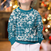 Hibiscus Pakala Ocean Depths Blue Kid Ugly Christmas Sweater Tropical Floral Stylized LT01 - Polynesian Pride