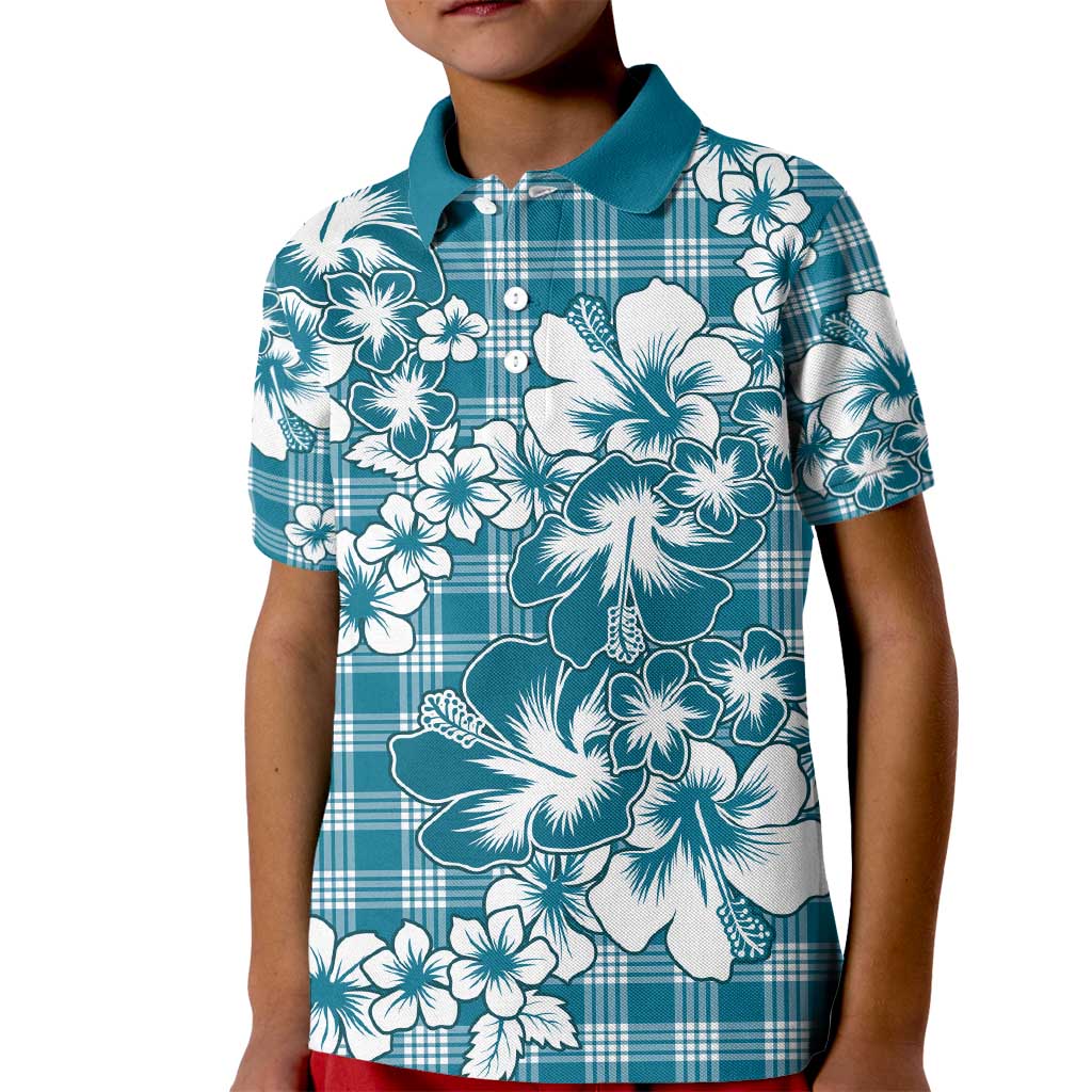 Hibiscus Pakala Ocean Depths Blue Kid Polo Shirt Tropical Floral Stylized LT01 Kid Blue - Polynesian Pride