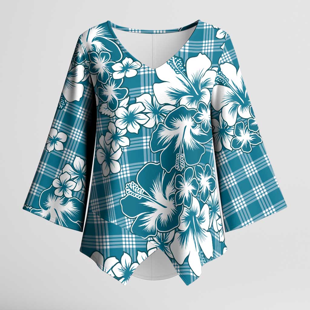 Hibiscus Pakala Ocean Depths Blue Kimono Sleeve Blouse Tropical Floral Stylized LT01 Female Blue - Polynesian Pride