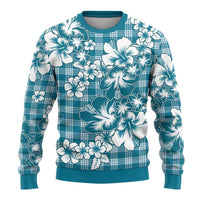 Hibiscus Pakala Ocean Depths Blue Ugly Christmas Sweater Tropical Floral Stylized - Polynesian Pride