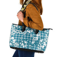 Hibiscus Pakala Ocean Depths Blue Leather Tote Bag Tropical Floral Stylized LT01 Blue - Polynesian Pride