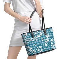Hibiscus Pakala Ocean Depths Blue Leather Tote Bag Tropical Floral Stylized LT01 - Polynesian Pride