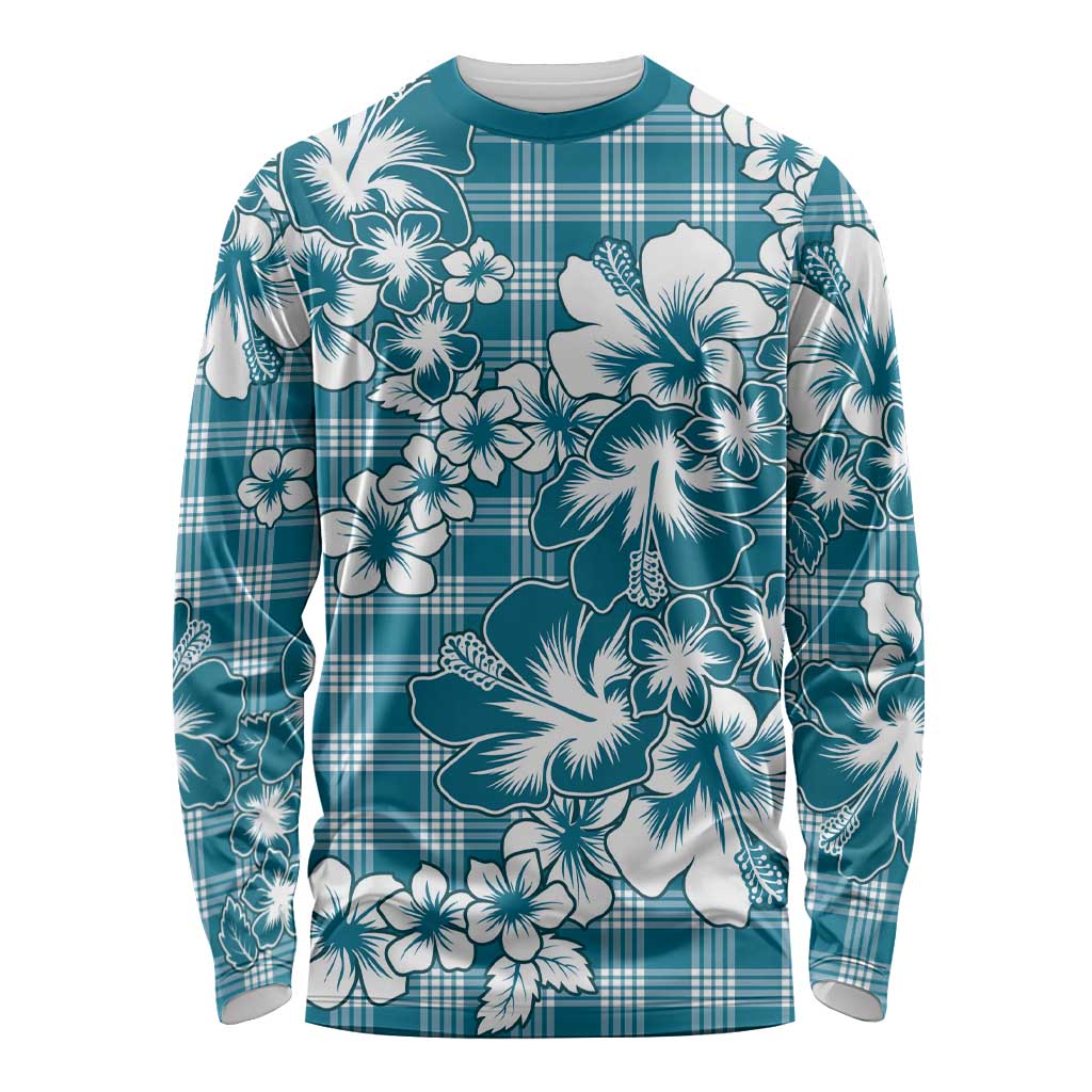 Hibiscus Pakala Ocean Depths Blue Long Sleeve Shirt Tropical Floral Stylized LT01 Unisex Blue - Polynesian Pride