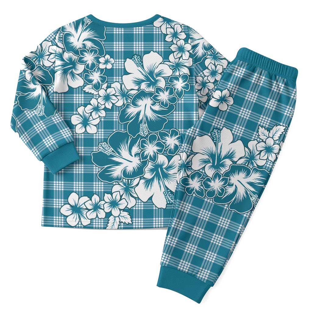 Hibiscus Pakala Ocean Depths Blue Christmas Pajama Set Tropical Floral Stylized - Polynesian Pride