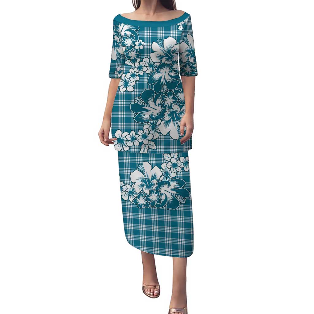 Hibiscus Pakala Ocean Depths Blue Puletasi Tropical Floral Stylized LT01 Long Dress Blue - Polynesian Pride