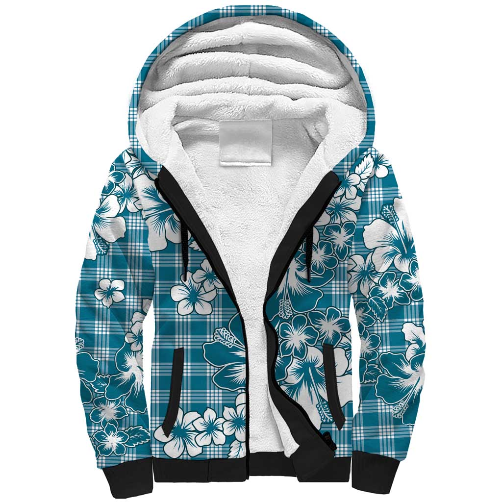 Hibiscus Pakala Ocean Depths Blue Sherpa Hoodie Tropical Floral Stylized LT01 Unisex Blue - Polynesian Pride