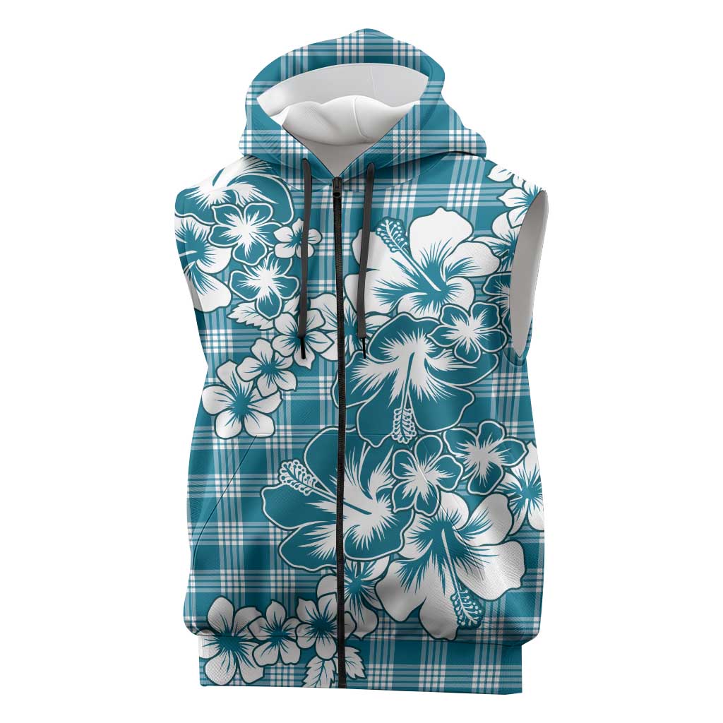 Hibiscus Pakala Ocean Depths Blue Sleeveless Zip Hoodie Tropical Floral Stylized - Polynesian Pride