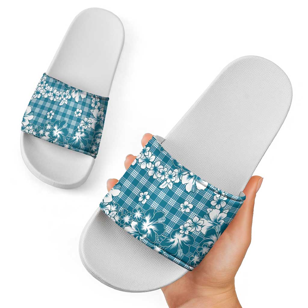 Hibiscus Pakala Ocean Depths Blue Slide Sandals Tropical Floral Stylized LT01 - Polynesian Pride