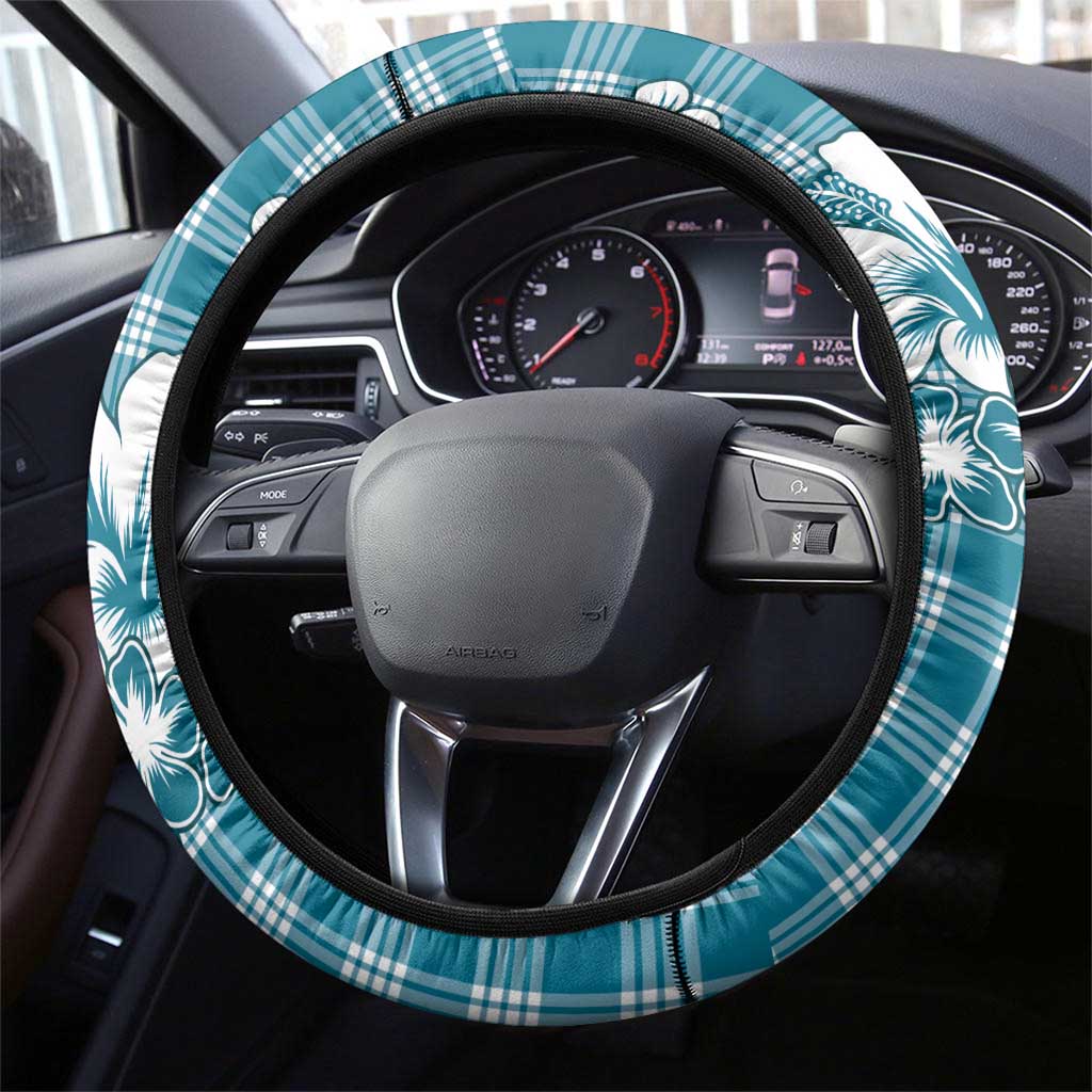 Hibiscus Pakala Ocean Depths Blue Steering Wheel Cover Tropical Floral Stylized LT01 - Polynesian Pride