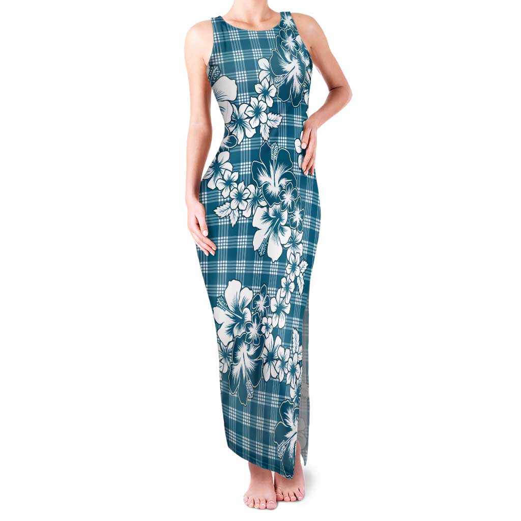 Hibiscus Pakala Ocean Depths Blue Tank Maxi Dress Tropical Floral Stylized LT01 Women Blue - Polynesian Pride