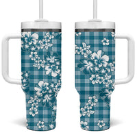 Hibiscus Pakala Ocean Depths Blue Tumbler With Handle Tropical Floral Stylized - Polynesian Pride