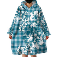 Hibiscus Pakala Ocean Depths Blue Wearable Blanket Hoodie Tropical Floral Stylized - Polynesian Pride