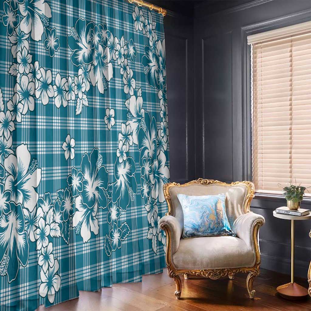 Hibiscus Pakala Ocean Depths Blue Window Curtain Tropical Floral Stylized - Polynesian Pride