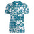 Hibiscus Pakala Ocean Depths Blue Women V-Neck T-Shirt Tropical Floral Stylized - Polynesian Pride