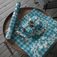 Hibiscus Pakala Ocean Depths Blue Wrapping Paper Tropical Floral Stylized - Polynesian Pride