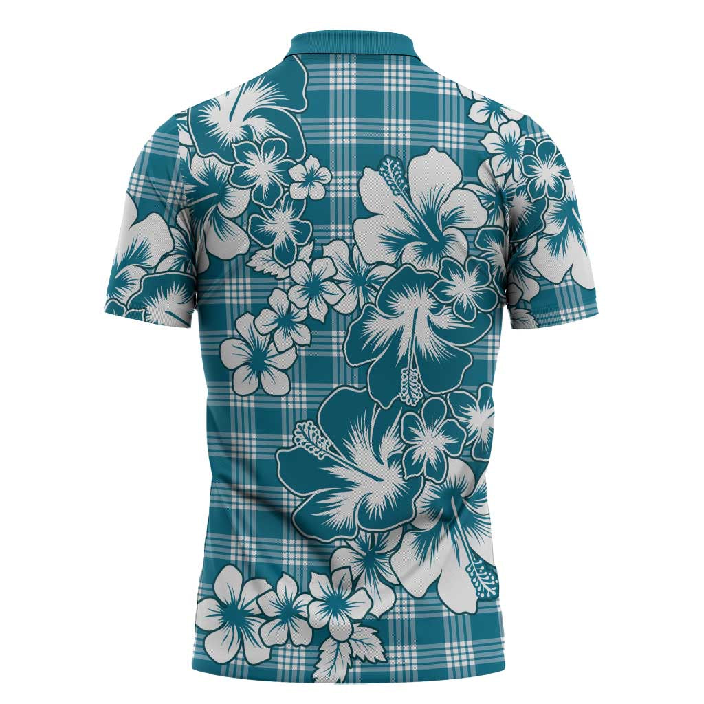 Hibiscus Pakala Ocean Depths Blue Zipper Polo Shirt Tropical Floral Stylized LT01 - Polynesian Pride