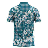 Hibiscus Pakala Ocean Depths Blue Zipper Polo Shirt Tropical Floral Stylized LT01 - Polynesian Pride