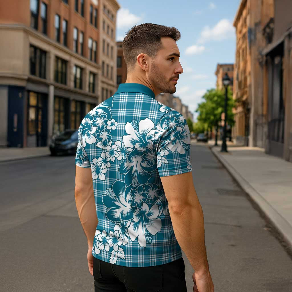 Hibiscus Pakala Ocean Depths Blue Zipper Polo Shirt Tropical Floral Stylized LT01 - Polynesian Pride
