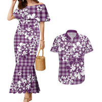Hibiscus Pakala Sweetie Purple Couples Matching Mermaid Dress and Hawaiian Shirt Tropical Floral Stylized LT01 Purple - Polynesian Pride