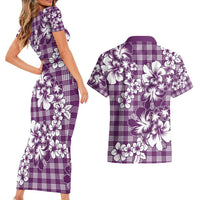 Hibiscus Pakala Sweetie Purple Couples Matching Short Sleeve Bodycon Dress and Hawaiian Shirt Tropical Floral Stylized LT01 - Polynesian Pride
