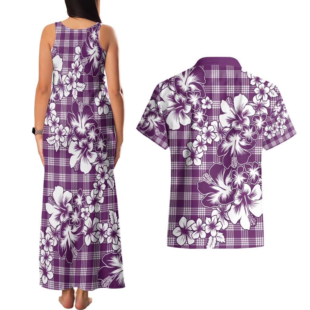 Hibiscus Pakala Sweetie Purple Couples Matching Tank Maxi Dress and Hawaiian Shirt Tropical Floral Stylized LT01 - Polynesian Pride
