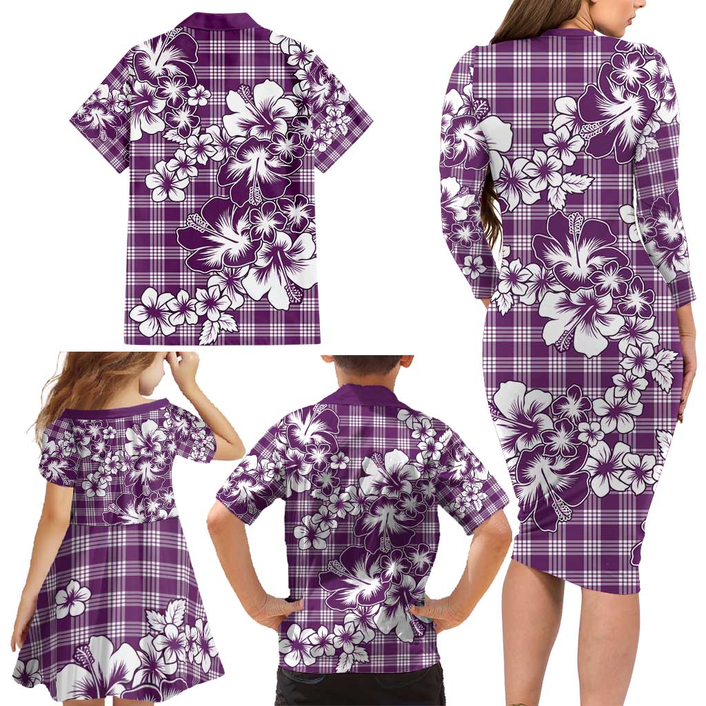 Hibiscus Pakala Sweetie Purple Family Matching Long Sleeve Bodycon Dress and Hawaiian Shirt Tropical Floral Stylized LT01 - Polynesian Pride