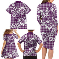 Hibiscus Pakala Sweetie Purple Family Matching Long Sleeve Bodycon Dress and Hawaiian Shirt Tropical Floral Stylized LT01 - Polynesian Pride