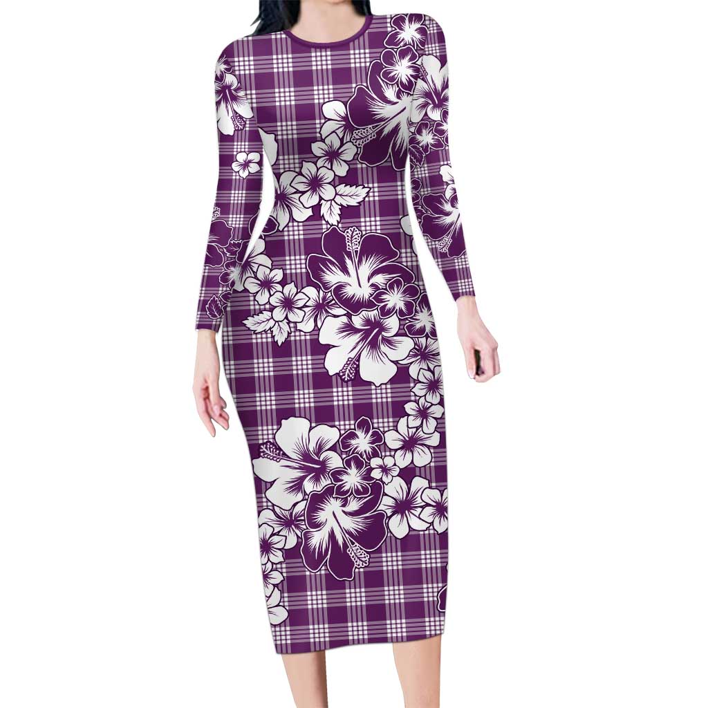 Hibiscus Pakala Sweetie Purple Family Matching Long Sleeve Bodycon Dress and Hawaiian Shirt Tropical Floral Stylized LT01 Mom's Dress Purple - Polynesian Pride