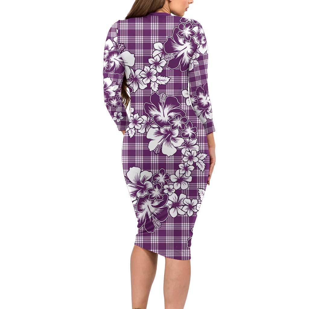 Hibiscus Pakala Sweetie Purple Family Matching Long Sleeve Bodycon Dress and Hawaiian Shirt Tropical Floral Stylized LT01 - Polynesian Pride