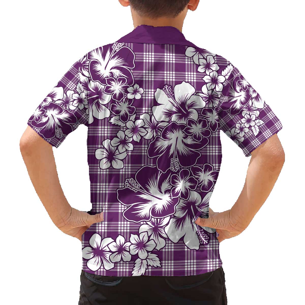 Hibiscus Pakala Sweetie Purple Family Matching Off The Shoulder Long Sleeve Dress and Hawaiian Shirt Tropical Floral Stylized LT01 - Polynesian Pride