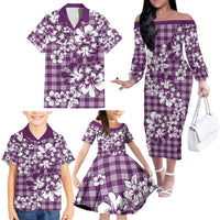Hibiscus Pakala Sweetie Purple Family Matching Off The Shoulder Long Sleeve Dress and Hawaiian Shirt Tropical Floral Stylized LT01 - Polynesian Pride