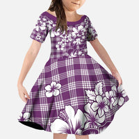 Hibiscus Pakala Sweetie Purple Family Matching Off Shoulder Maxi Dress and Hawaiian Shirt Tropical Floral Stylized LT01 Daughter's Dress Purple - Polynesian Pride